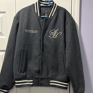 H&M Men’s Black Varsity Jacket with White Accents